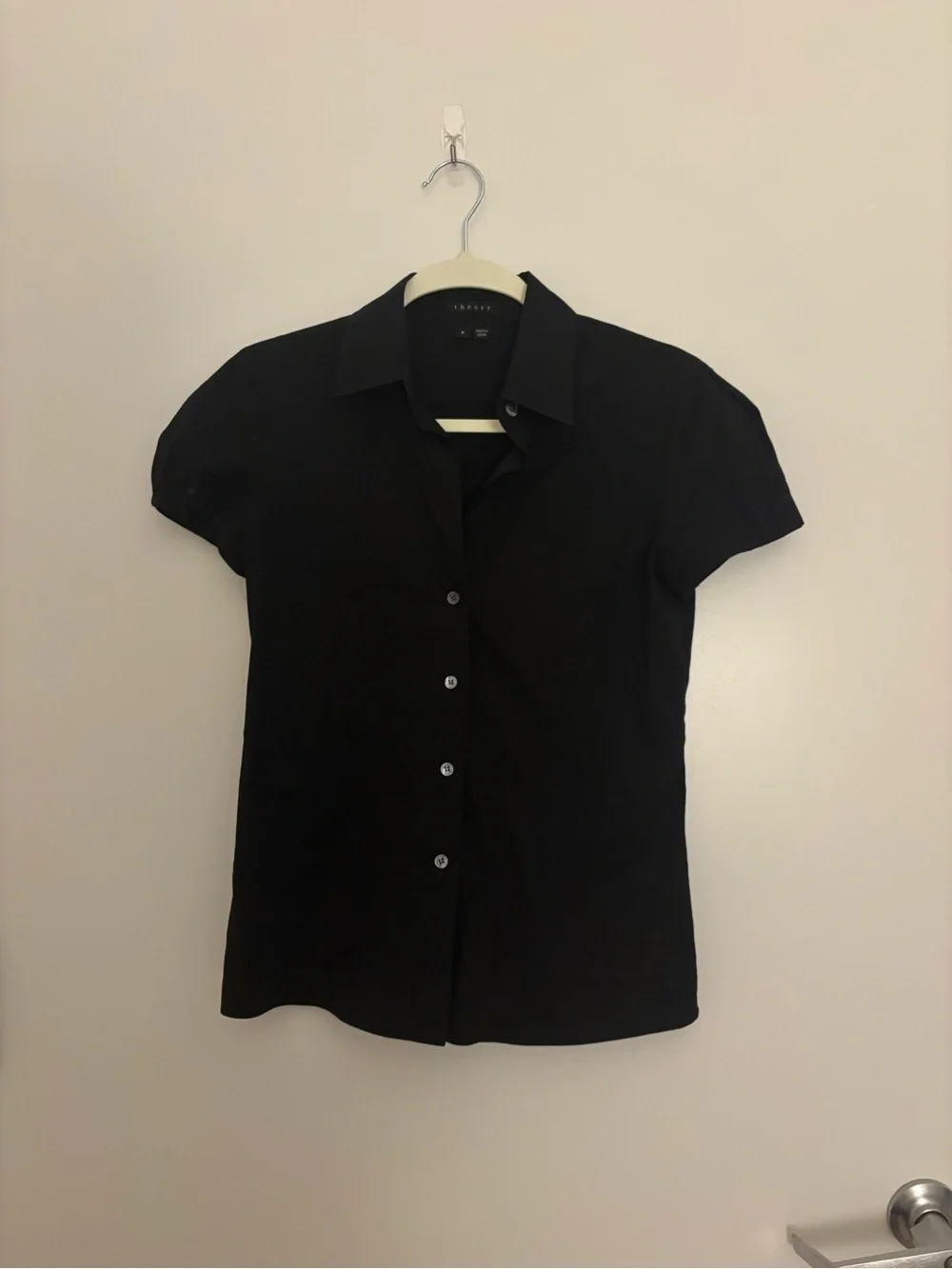 Theory Black Short-Sleeve Button-Up Top